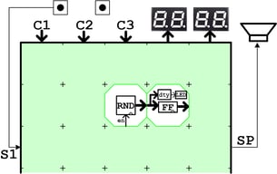 LEDキャンドルのブロック実装図(2ブロックだけで作る回路例)