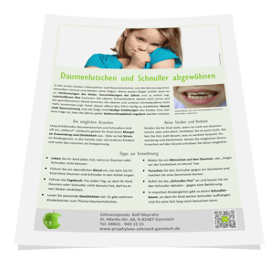 Merkblatt von Ihrem Zahnarzt: Wie Sie Ihrem Kind das Daumenlutschen und Schnullern sanft abgewöhnen. (© Doc S)