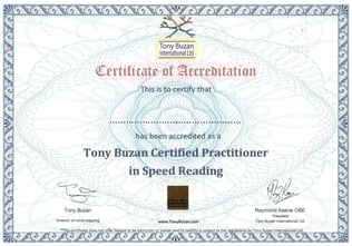 スピードリーディング・プラクティショナー 修了証
