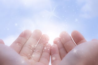 写真 「太陽の光を手のひらで受け取る」