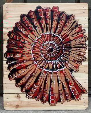 Beat Flückiger - Stencilpassion - Bild auf Holz - Titel Ammonites Mammilaris