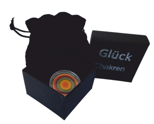 Energietaler mit Samtsäckchen und Pappkistchen