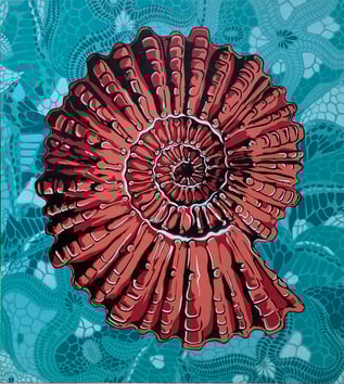 Beat Flückiger - Stencilpassion - Bild auf Holz - Titel Ammonites Mammilaris