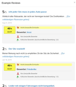 Beispiel Einzelbewertungen - ReviewMeta