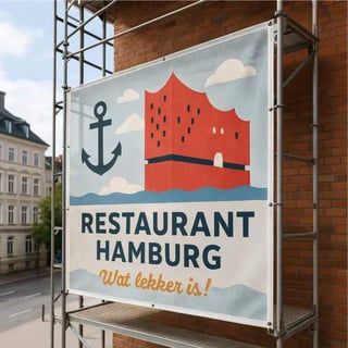 Mesh Banner am Gerüst