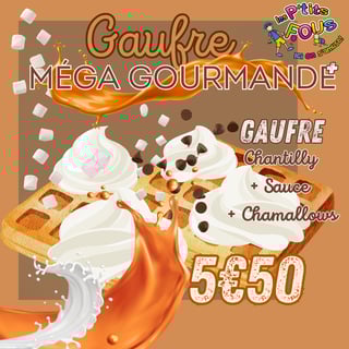 Gaufre méga gourmande : Chantilly + sauce + chamallows 5.50€