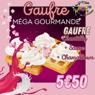 Gaufre méga gourmande : Chantilly + sauce + chamallows 5.50€