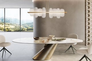 Keramiek eettafel met marmerlook en metalen onderstel voor woonkamer