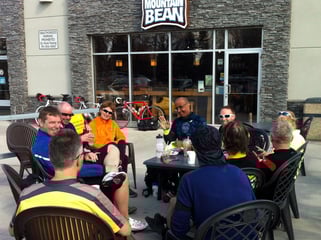 Members of the Manitoba Randonneurs enjoying treats after the Spicy Radish 200 brevet