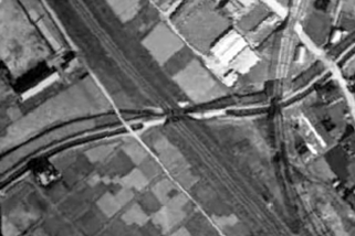 1947年撮影。南側の庄内用水のみ暗渠となっている