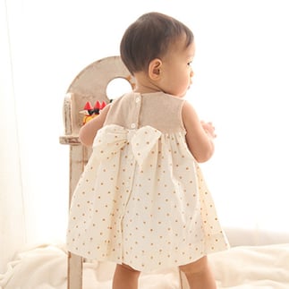 オーガニックライン　ドットリボンワンピース