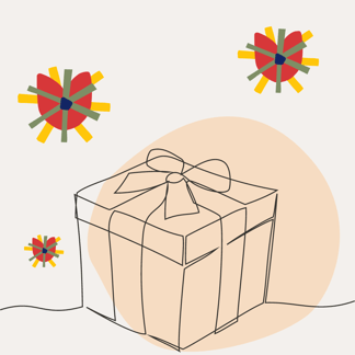 illustration cadeau  avec bulle colorée