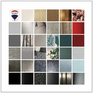 Marken Erscheinung in allen Fassetten. Farben Materialien, Strukturen, Formen, ... in einer Collage zusammengestellt.