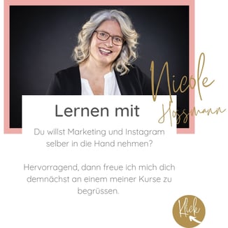 Lernen mit Nicole Hossmann, sveb1 zertifiziert. Praxis für die Unternehmenspraxis und mit vielen Tipps und Instagram Workshops und Kursen.