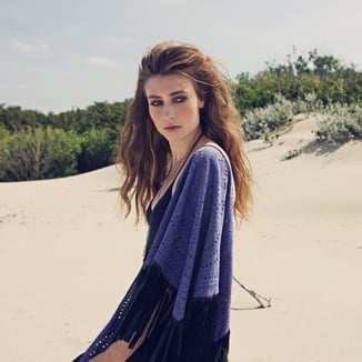 VIOLET SUEDE SHAWL WITH BLACK LEATHER FRINGES