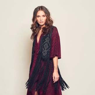 BLACK SUEDE WRAP WITH LEATHER FRINGES