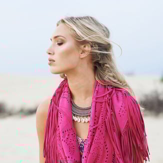 SMALL SUEDE FUCHSIA PINK SHAWL WITH FRINGES