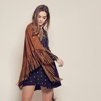 SUEDE FRINGE WRAP - MEDIUM - TAN