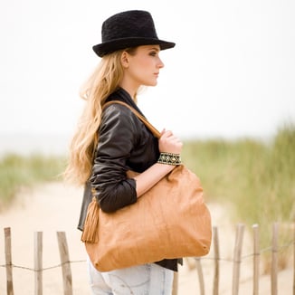 Yava - beige distressed leather hobo bag