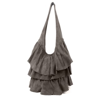 Modern boho minimlaist khaki taupe suede frills shoulderbag