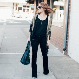 KHAKI SUEDE SHAWL WITH BLACK LEATHER FRINGES