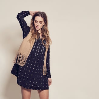 PALMA VEST WITH SHORT FRINGES - BISCUIT