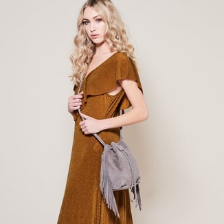 grey bohemian style crossbody festival suede bag with studs