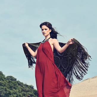 JOY EXTRA LARGE FRINGE WRAP - DARK GREY -€390