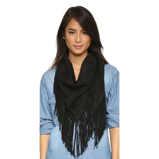 EKKA - MEDIUM SUEDE FRINGE SHAWL OR WRAP - BLACK