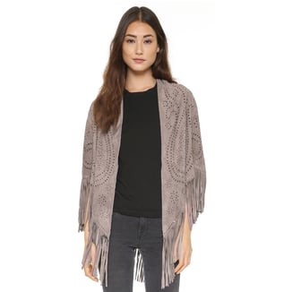 POWDER SUEDE KIMONO WITH STUDS AND FRINGES