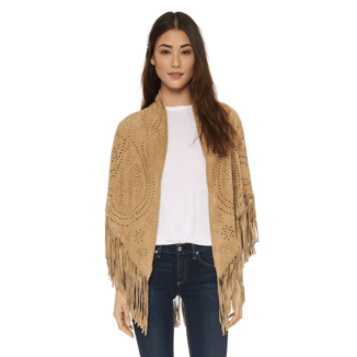 LARGE LEATHER SUEDE HONEY FRINGE SHAWL