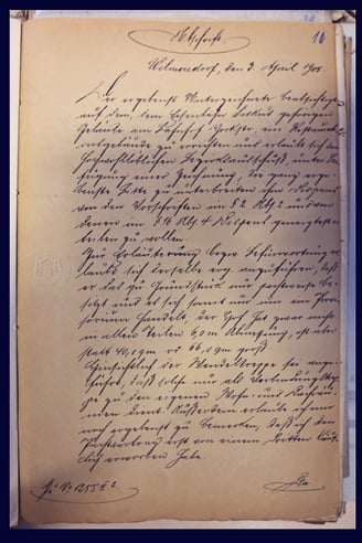 Bauakte des Restaurationsgebäudes, 1905. Abschrift der Depesche von Louis Grandjean vom 3. April 1905.