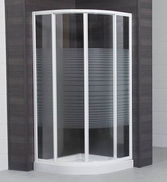 Mampara de ducha semicircular blanco con vidrio serigrafiado Lineal