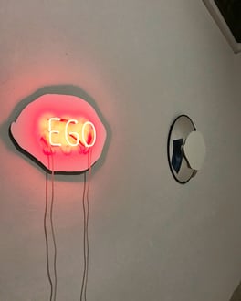 EGO, Ed.: 3 unique pieces neon lights on metal plate, 2019 (Installation view: Solo show EGO BALLROOM, Palazzo Zenobio, Venice, Italy / 2019)