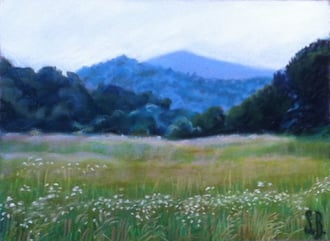 Corbières, almanecer, pastel 29x25 Sylvie Berman artista pintora