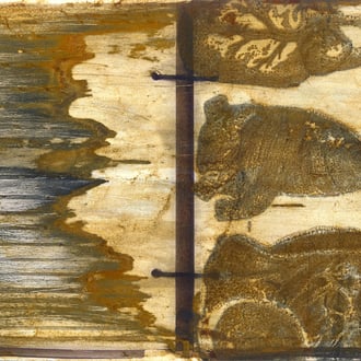 Serigraphie, Acryl, Eisen auf c-print, 20 x 30 cm