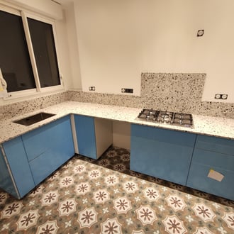 plan de travail cuisine terrazzo blanc 