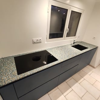 plan de travail cuisine terrazzo bleu
