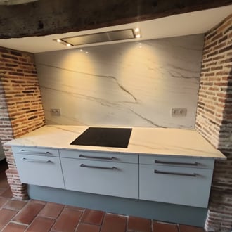 plan de travail cuisine quartzite mont blanc finition polie