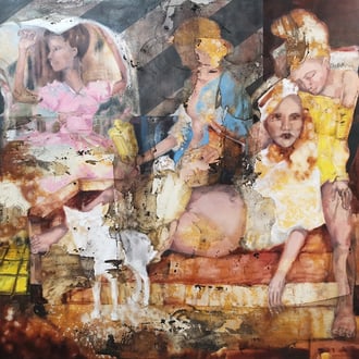 Maria Wirth – Sibylla Contemporanea, 120 x 160cm, oil, shellac, ash on canvas, 2025