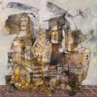 Maria Wirth - Segelhaus no.5, 60 x 60cm, Asche, Schellack, Öl auf Leinwand, 2023