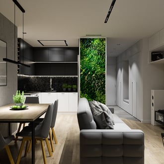 Projekt mieszkania Dobczyce, styl nowoczesny, zielona ściana