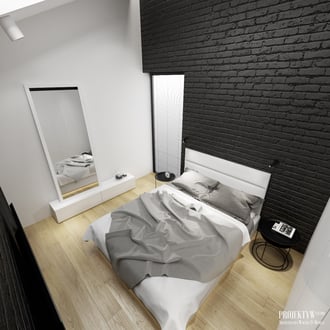 Projekt nowoczesnej sypialni z czarną cegłą