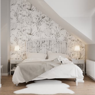 Projekt wnętrza przytulnej sypialni domu jednorodzinnego