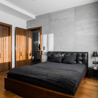 Projekt wnętrza sypialni w domu jednorodzinnym w Kaszowie k.Krakowa.