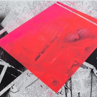 Estudio de Roma num. 3 (Study of Rome no. 3). Acrílico, Aerosol, Collage e Impresión digital en Papel de Acetato. 106x304