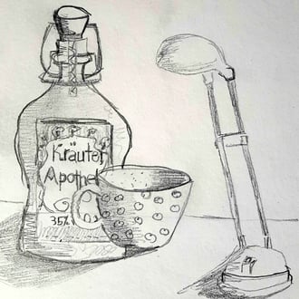 Silke - und die fliegende Tasse. Besonders toll: Die Schrift über Kopf!!