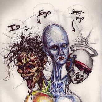 Seconde topique freudienne, le moi pauvre créature aux prises avec le ça et le surmoi. Alice Petiteau psychanalyste