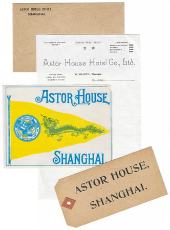 Various promotional items from the Shanghai Astor House Hotel, ca. 1910. From the MOFBA collection.