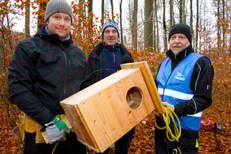 Eine neue Heimat für den Waldkauz installierten Mathias Störch, Rudolf Siebert und Klaus Benedick, Foto: Pulwey